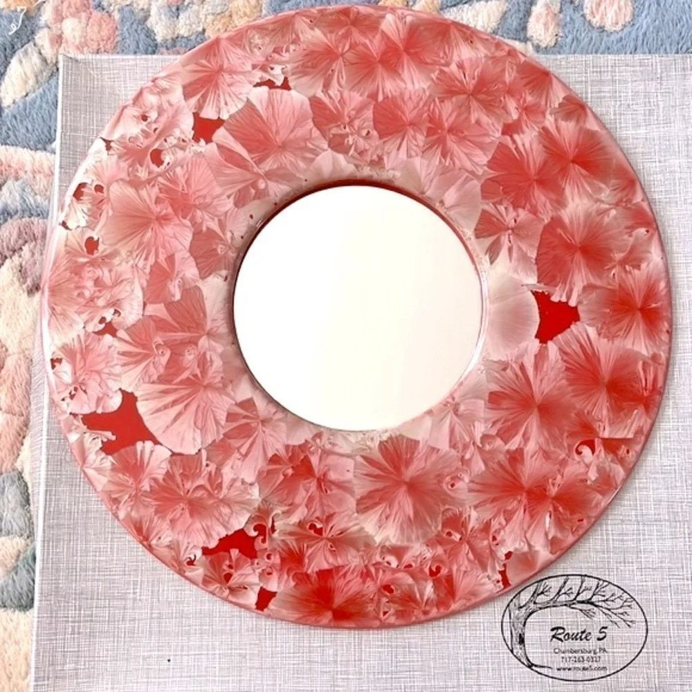 Brand New in Box Route 5 Round Ceramic Floral Decorative Mirror Red Pink White